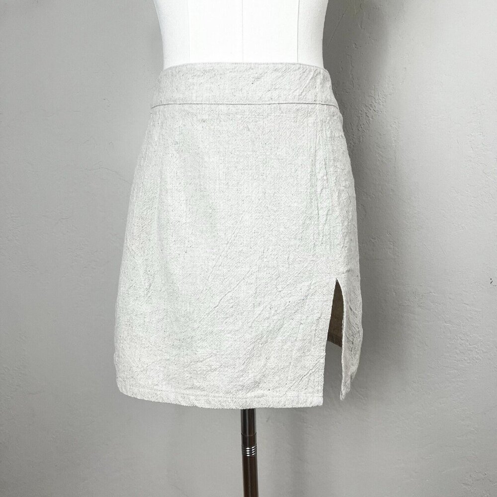 Lioness Mini Skirt Linen Cotton Slit Summer Vacation Day Out‎ Beige Size Small